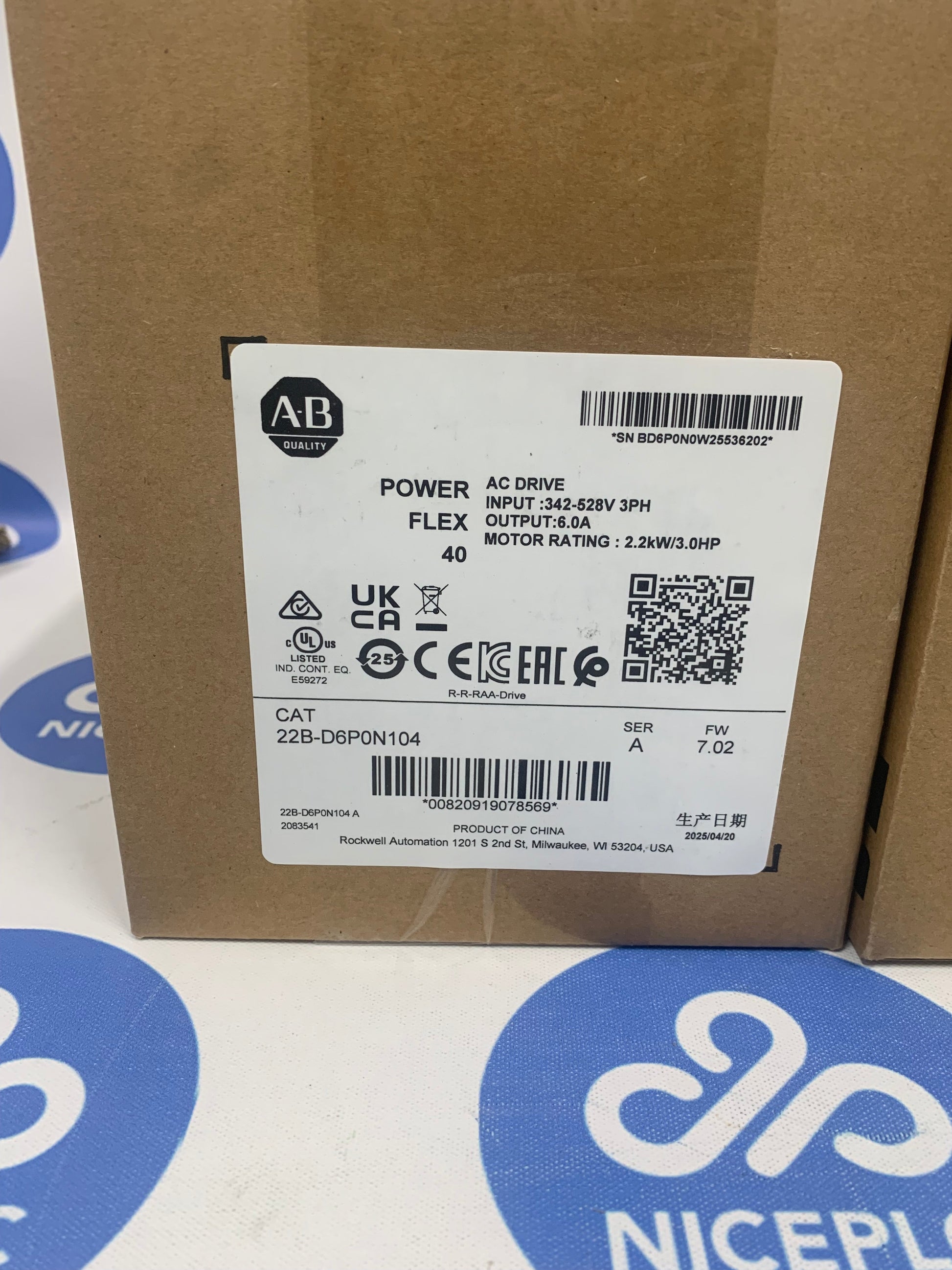 NICEPLC 22B-D6P0N104 PowerFlex 525 2.2kW (3Hp) AC Drive